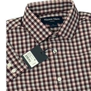 Mizzen+Main Leeward Performance Dress Shirt Men‎ Small Trim Dark Red Check Plaid